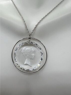 Vintage Hallmark Victorian Revival Crystal Intaglio Pendant Necklace, 18”
